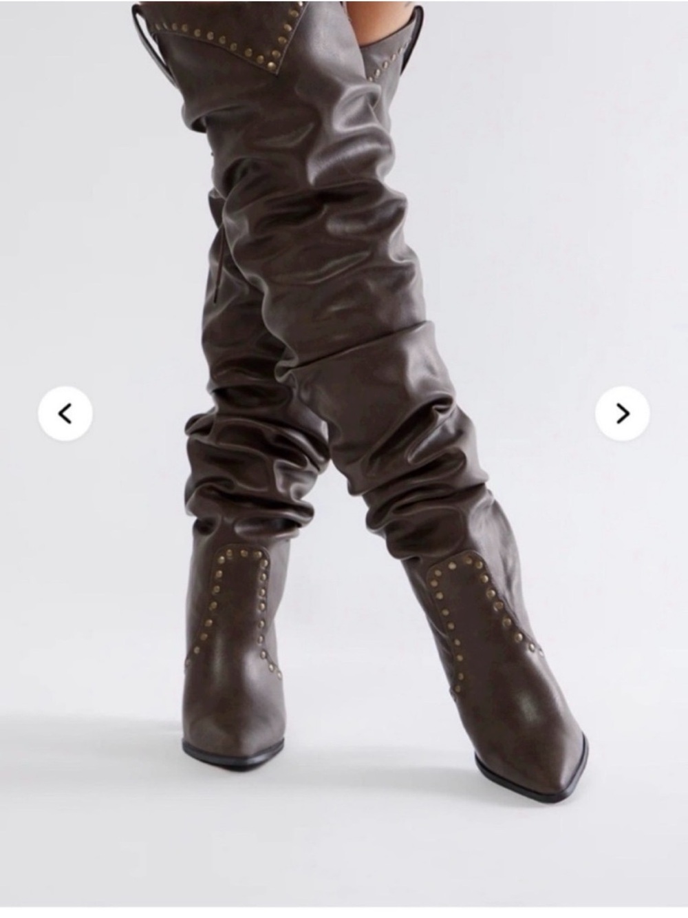 Fashion Nova Dark Brown Over-the-Knee Slouch Boots with Stud Accents
